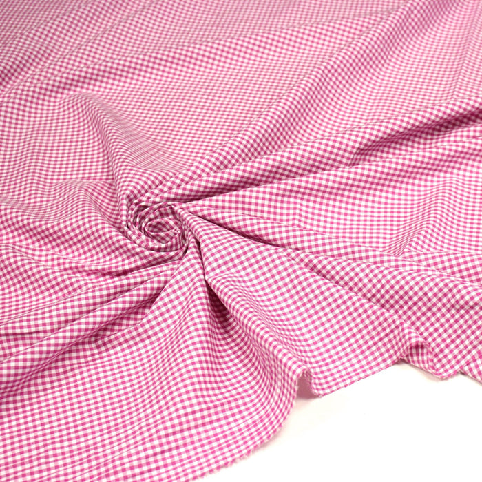 Tissu popeline coton VICHY 3mm rose fuchsia & blanc - TissusPapi.com