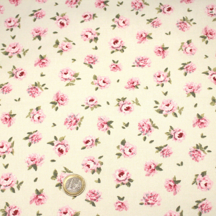 Tissu motif britannique écru aux petites fleurs roses - COLLECTION MAYFAIR