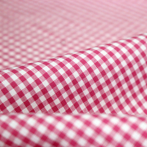 Tissu popeline coton VICHY 3mm rose fuchsia & blanc - TissusPapi.com