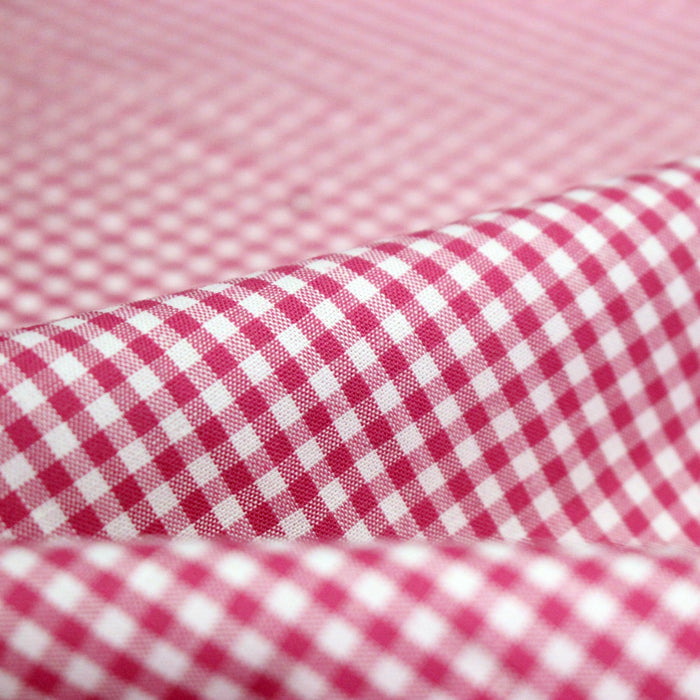 Tissu popeline coton VICHY 3mm rose fuchsia & blanc - TissusPapi.com
