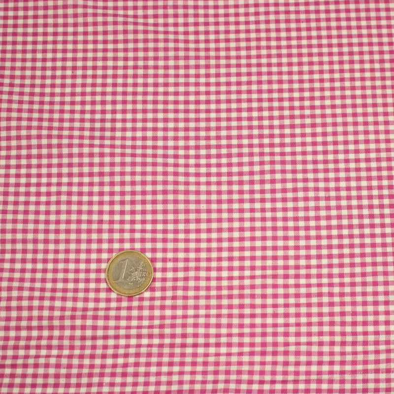 Tissu popeline coton VICHY 3mm rose fuchsia & blanc - TissusPapi.com