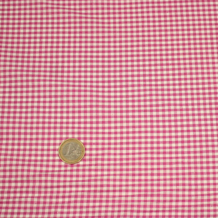Tissu popeline coton VICHY 3mm rose fuchsia & blanc - TissusPapi.com