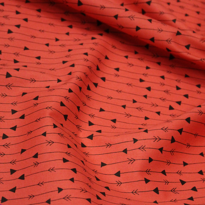 Tissu popeline coton rouge aux flèches & liserés noirs - TissusPapi.com