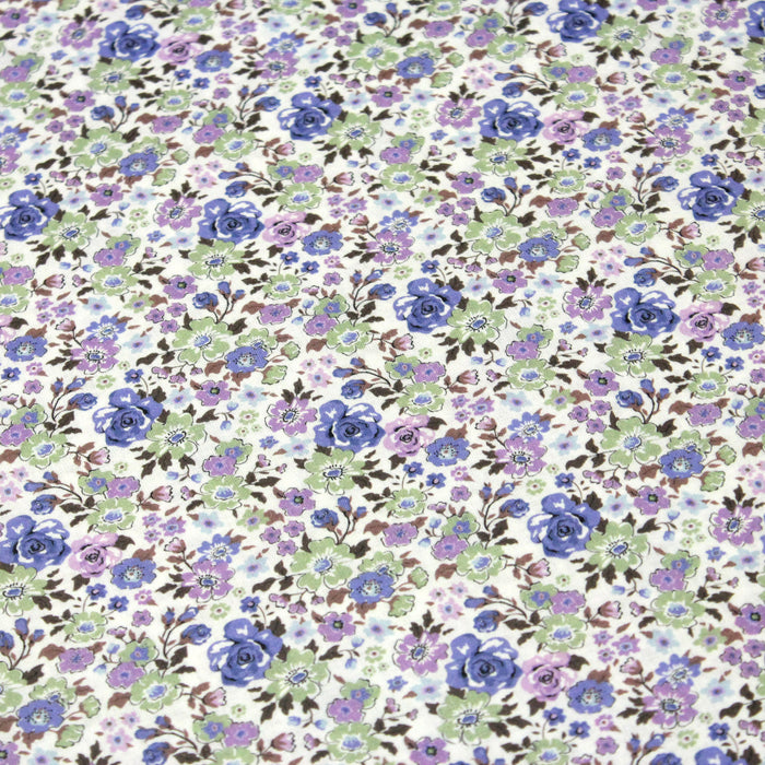 Tissu popeline coton fleuri parme & violet - COLLECTION HONORINE - OEKO-TEX