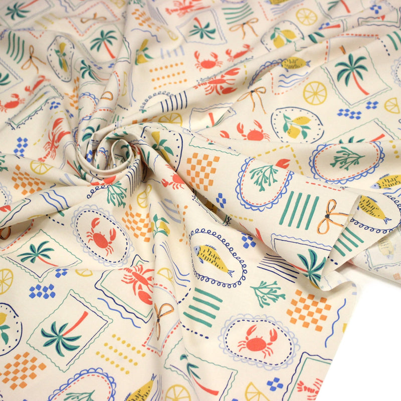 Tissu cotonnade Homards, palmiers et citrons - COLLECTION SICILIA - OEKO - TEX STANDARD 100 - TissusPapi.com