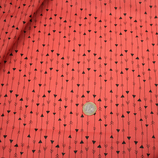 Tissu popeline coton rouge aux flèches & liserés noirs - TissusPapi.com