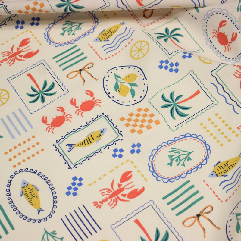 Tissu cotonnade Homards, palmiers et citrons - COLLECTION SICILIA - OEKO - TEX STANDARD 100 - TissusPapi.com