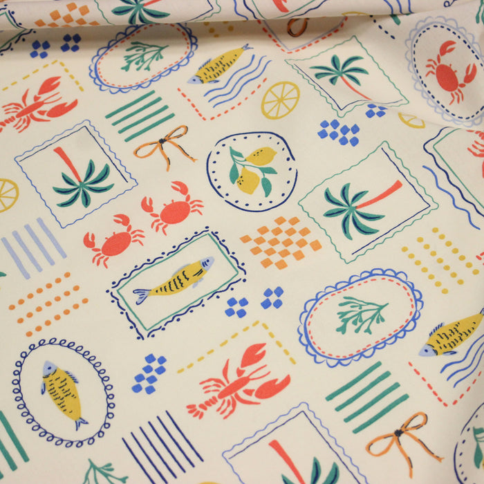 Tissu cotonnade Homards, palmiers et citrons - COLLECTION SICILIA - OEKO-TEX STANDARD 100