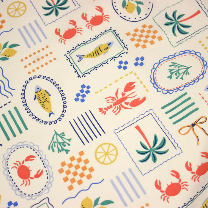 Tissu cotonnade Homards, palmiers et citrons - COLLECTION SICILIA - OEKO-TEX STANDARD 100