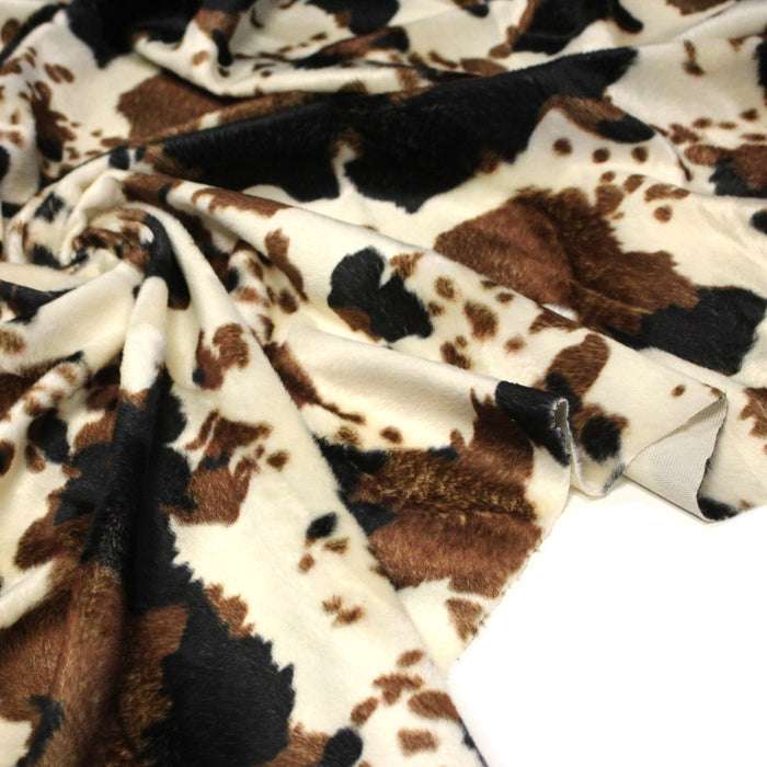 Tissu Velours imprimé motif VACHE : noir & écru ou marron & écru