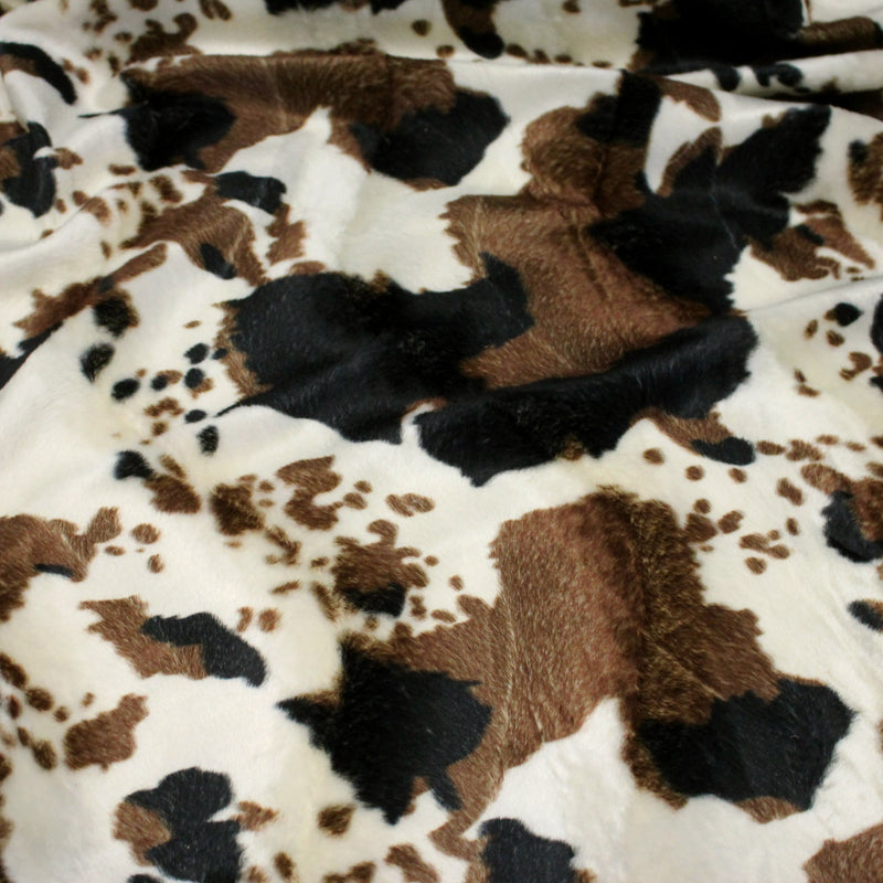 Tissu Velours imprimé motif VACHE : noir & écru ou marron & écru - TissusPapi.com