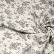 Tissu Viscose fluide motif toile de Jouy grise - COLLECTION POMPADOUR - OEKO - TEX - TissusPapi.com