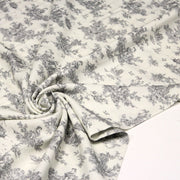 Tissu Viscose fluide motif toile de Jouy grise - COLLECTION POMPADOUR - OEKO - TEX - TissusPapi.com