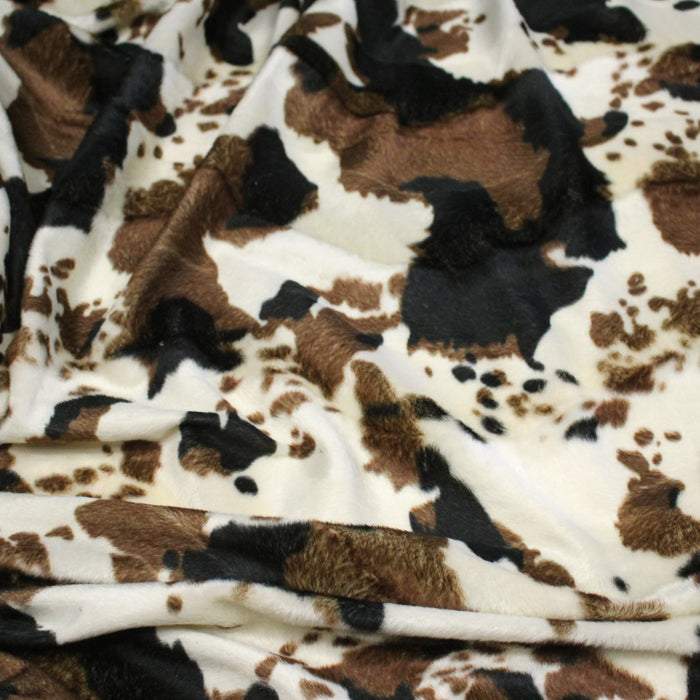 Tissu Velours imprimé motif VACHE : noir & écru ou marron & écru