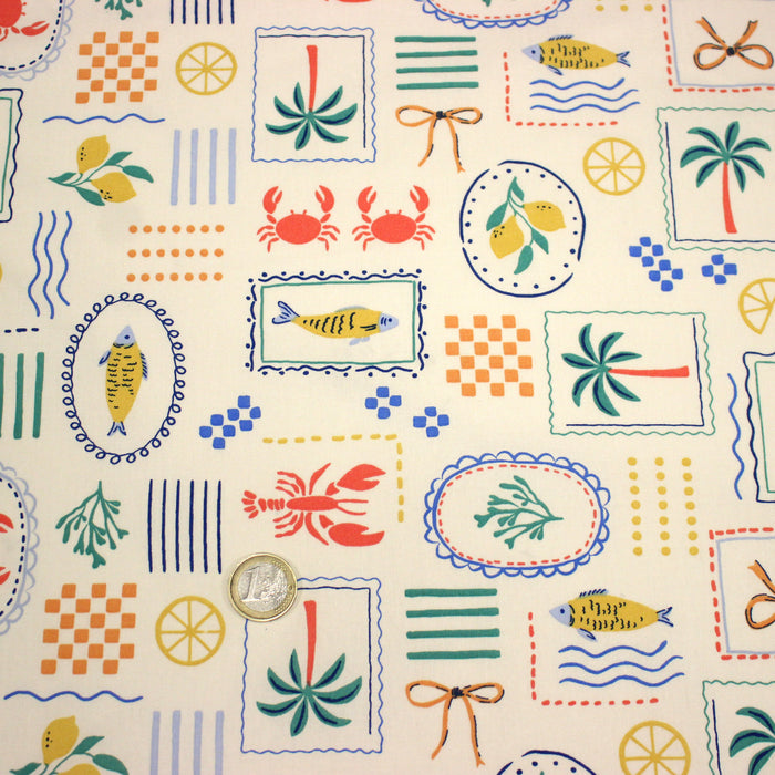 Tissu cotonnade Homards, palmiers et citrons - COLLECTION SICILIA - OEKO-TEX STANDARD 100