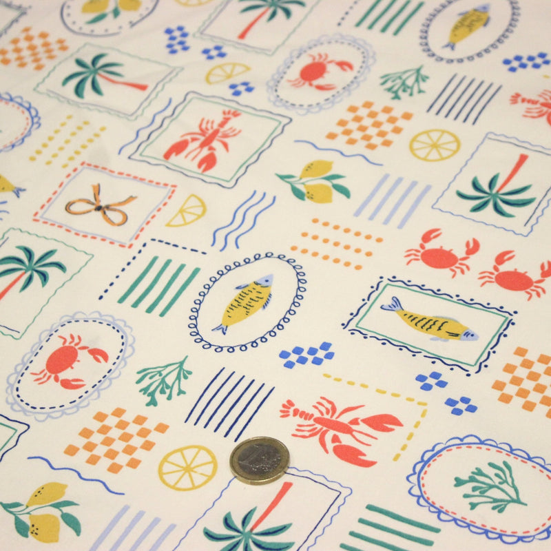 Tissu cotonnade Homards, palmiers et citrons - COLLECTION SICILIA - OEKO - TEX STANDARD 100 - TissusPapi.com