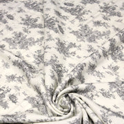 Tissu Viscose fluide motif toile de Jouy grise - COLLECTION POMPADOUR - OEKO - TEX - TissusPapi.com