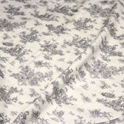 Tissu Viscose fluide motif toile de Jouy grise - COLLECTION POMPADOUR - OEKO - TEX - TissusPapi.com