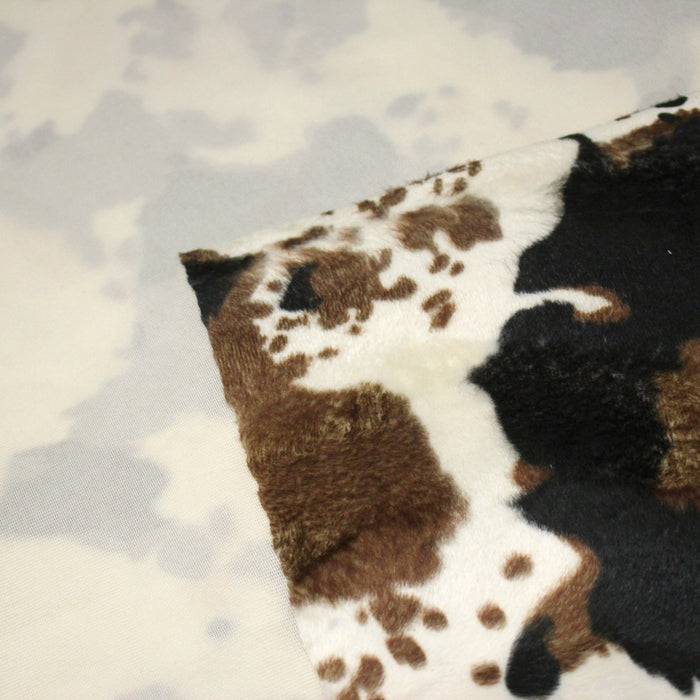 Tissu Velours imprimé motif VACHE : noir & écru ou marron & écru