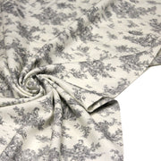 Tissu Viscose fluide motif toile de Jouy grise - COLLECTION POMPADOUR - OEKO - TEX - TissusPapi.com