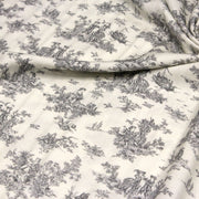 Tissu Viscose fluide motif toile de Jouy grise - COLLECTION POMPADOUR - OEKO - TEX - TissusPapi.com