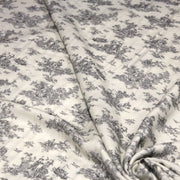 Tissu Viscose fluide motif toile de Jouy grise - COLLECTION POMPADOUR - OEKO - TEX - TissusPapi.com