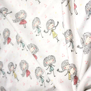 Tissu popeline coton blanc aux petits filles & petits coeurs roses - TissusPapi.com