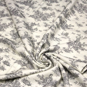 Tissu Viscose fluide motif toile de Jouy grise - COLLECTION POMPADOUR - OEKO - TEX - TissusPapi.com