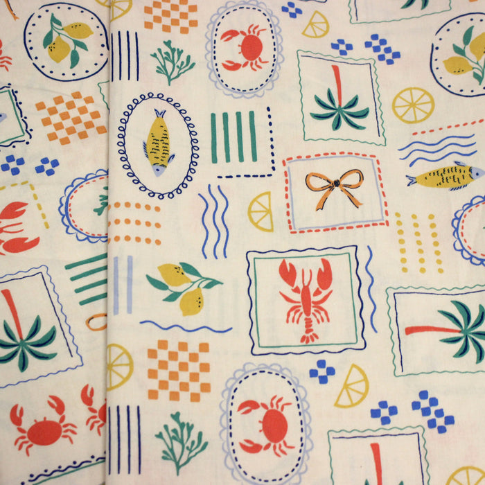 Tissu cotonnade Homards, palmiers et citrons - COLLECTION SICILIA - OEKO-TEX STANDARD 100