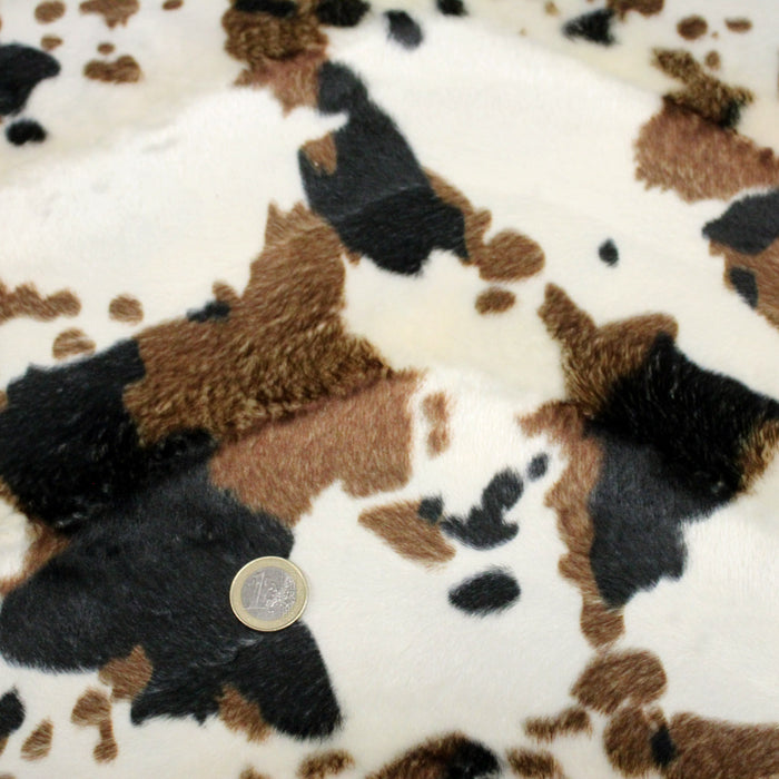 Tissu Velours imprimé motif VACHE : noir & écru ou marron & écru