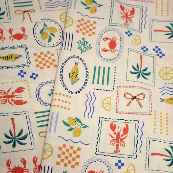 Tissu cotonnade Homards, palmiers et citrons - COLLECTION SICILIA - OEKO-TEX STANDARD 100