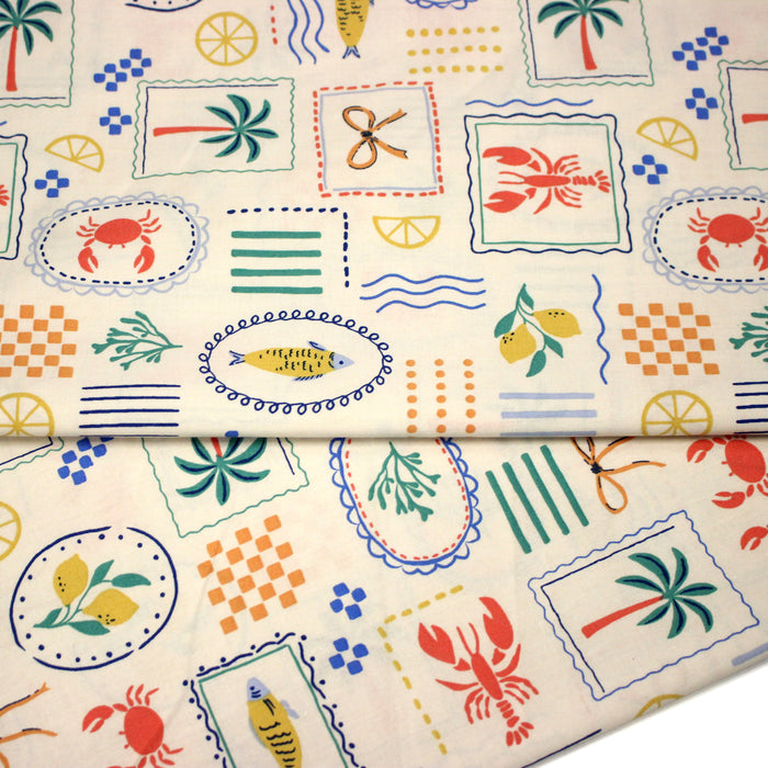 Tissu cotonnade Homards, palmiers et citrons - COLLECTION SICILIA - OEKO-TEX STANDARD 100