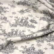Tissu Viscose fluide motif toile de Jouy grise - COLLECTION POMPADOUR - OEKO - TEX - TissusPapi.com