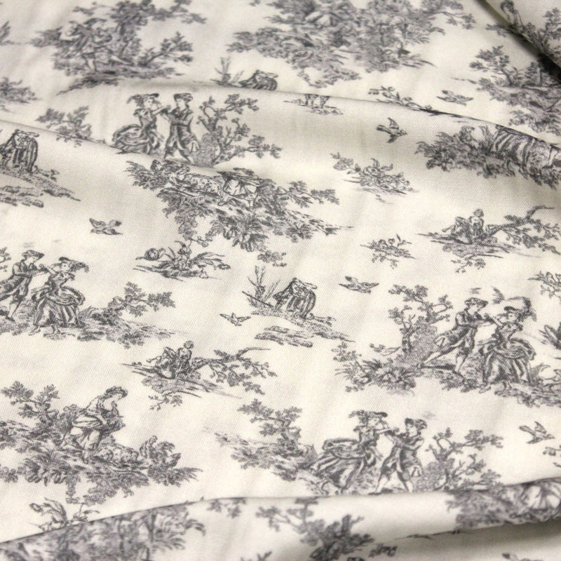 Tissu Viscose fluide motif toile de Jouy grise - COLLECTION POMPADOUR - OEKO - TEX - TissusPapi.com