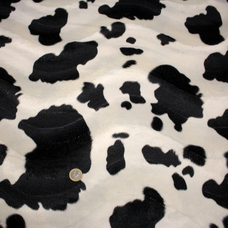 Tissu Velours imprimé motif VACHE : noir & écru ou marron & écru - TissusPapi.com