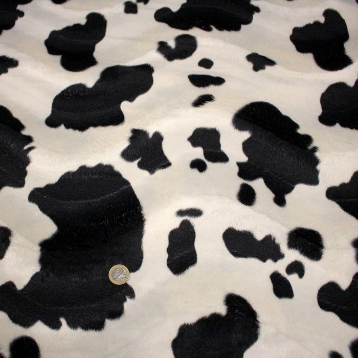 Tissu Velours imprimé motif VACHE : noir & écru ou marron & écru