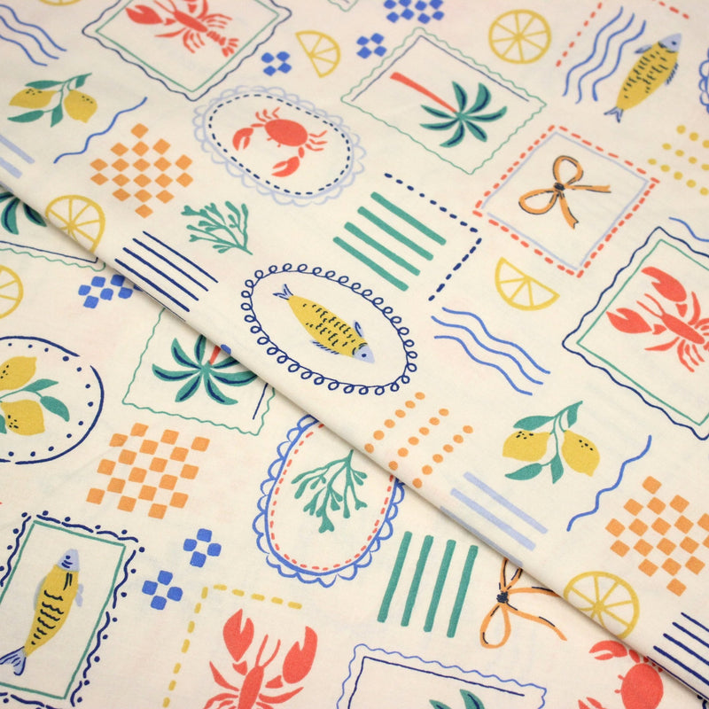 Tissu cotonnade Homards, palmiers et citrons - COLLECTION SICILIA - OEKO - TEX STANDARD 100 - TissusPapi.com