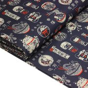 Tissu coton demi natté Symboles & porte - bonheurs japonais, bleu et rouge - OEKO - TEX STANDARD 100 - TissusPapi.com