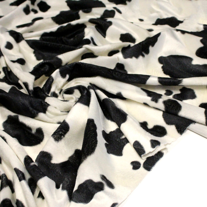 Tissu Velours imprimé motif VACHE : noir & écru ou marron & écru - TissusPapi.com