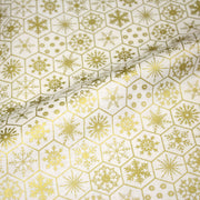 Tissu coton NOËL écru aux hexagones & étoiles des neiges dorés - OEKO - TEX - TissusPapi.com