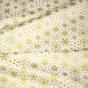 Tissu coton NOËL écru aux hexagones & étoiles des neiges dorés - OEKO - TEX - TissusPapi.com