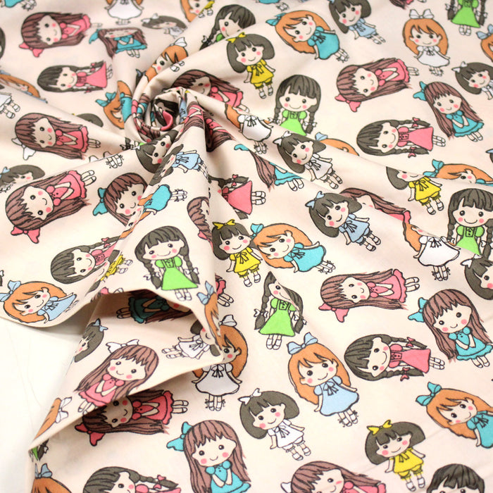Tissu popeline coton aux petits filles façon bande dessinée - TissusPapi.com