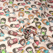 Tissu popeline coton aux petits filles façon bande dessinée - TissusPapi.com