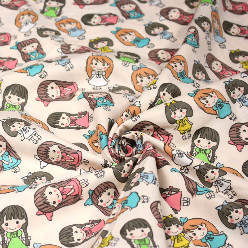 Tissu popeline coton aux petits filles façon bande dessinée - TissusPapi.com