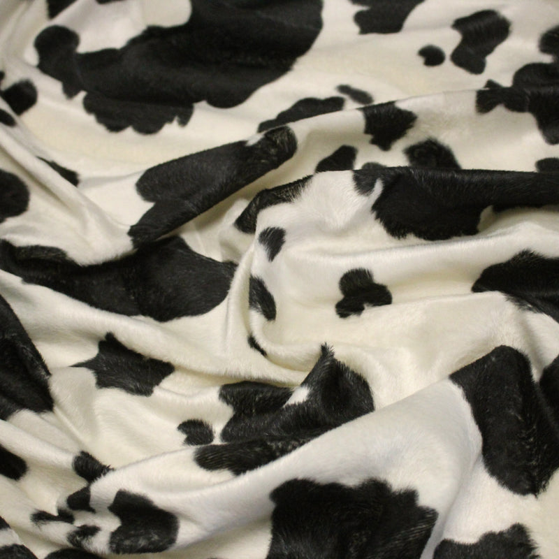 Tissu Velours imprimé motif VACHE : noir & écru ou marron & écru - TissusPapi.com