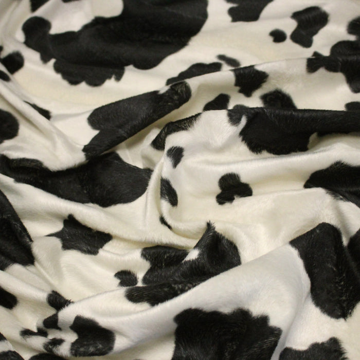 Tissu Velours imprimé motif VACHE : noir & écru ou marron & écru