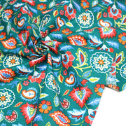 Tissu cotonnade JARDIN DE BENGALE, Fleuri indien, 4 couleurs : rose / céladon / vert / noir - OEKO-TEX STANDARD 100 - TissusPapi.com