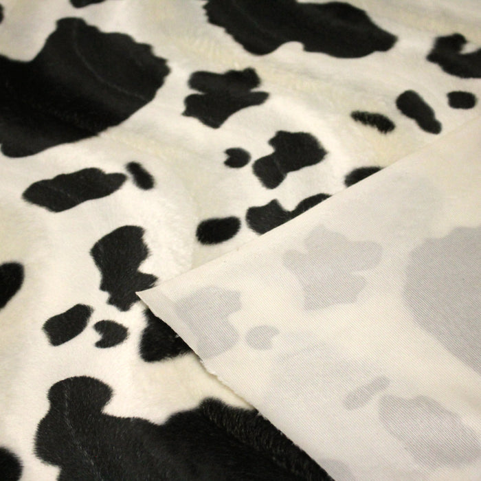Tissu Velours imprimé motif VACHE : noir & écru ou marron & écru