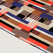 Tissu Viscose fluide WINA aux motifs géométriques rectangles bleus, oranges, marrons et écrus - OEKO - TEX STANDARD 100 - TissusPapi.com