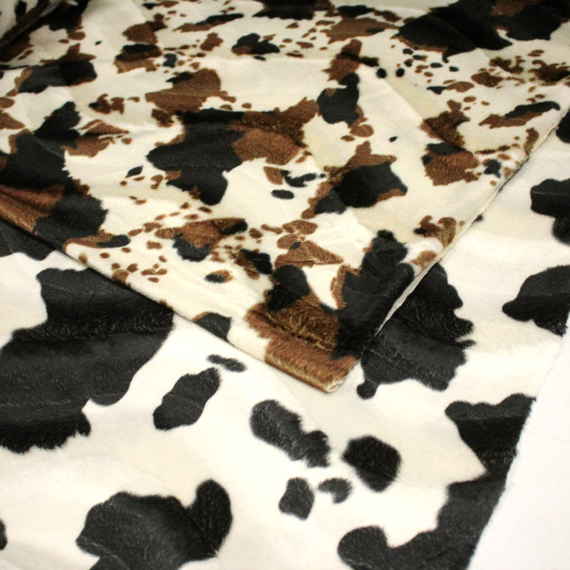 Tissu Velours imprimé motif VACHE : noir & écru ou marron & écru - TissusPapi.com